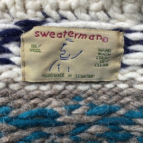 Sweaterman 100% Wool Ecuador Cardigan Sweater L/XL Hand Knit - Picture 6 of 9